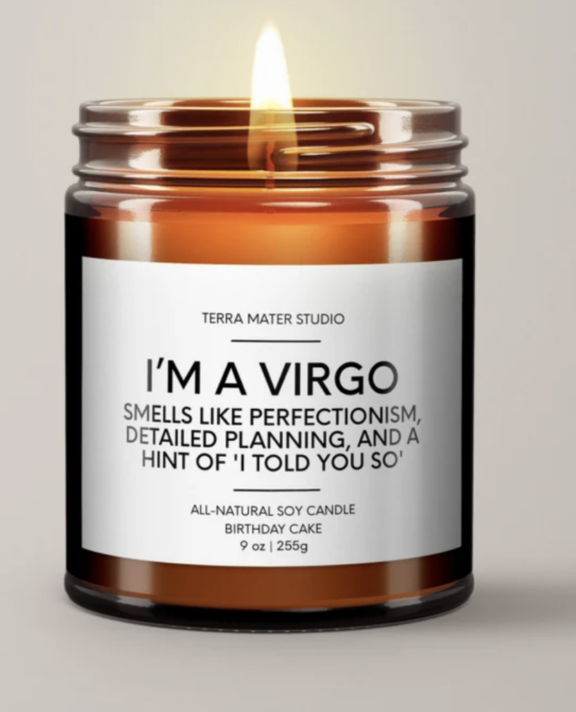 Funny Virgo candle describing the zodiac sign